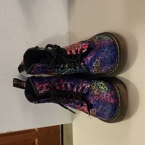 Dr Martens Delaney kids rainbow leopard print boots